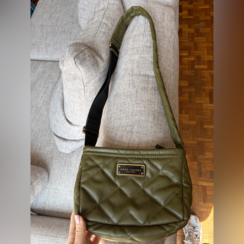 Marc Jacobs Olive Green Quilted Crossbody with Gold Plate